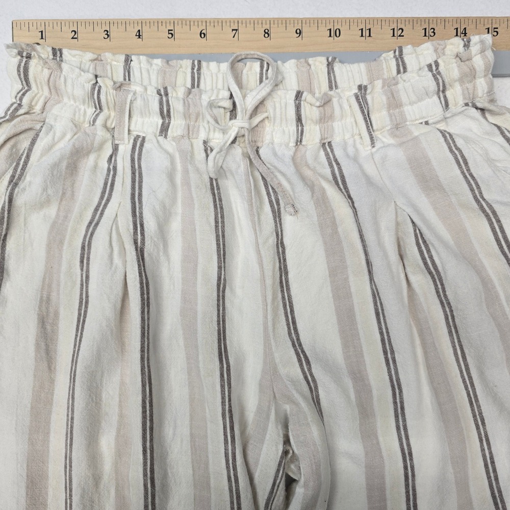 Becool‎ Womens Medium Striped Wide Leg Pants Elastic Linen Blend Resortwear - Picture 7 of 8